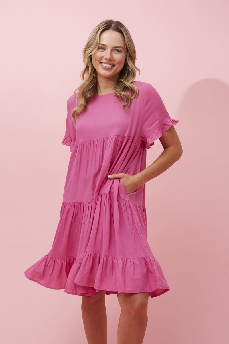 YURRA LINEN BLEND SHORT DRESS