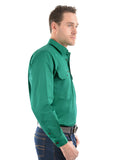 HARD SLOG MENS Half Placket Light Cotton Shirt L/S | Green