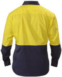 Bisley 2 Tone Closed Front Hi Vis Drill Shirt - Long Sleeve - Yellow/Navy (BSC6267)