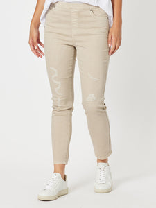 THREADZ| Distressed Pull On Jean -NATURAL