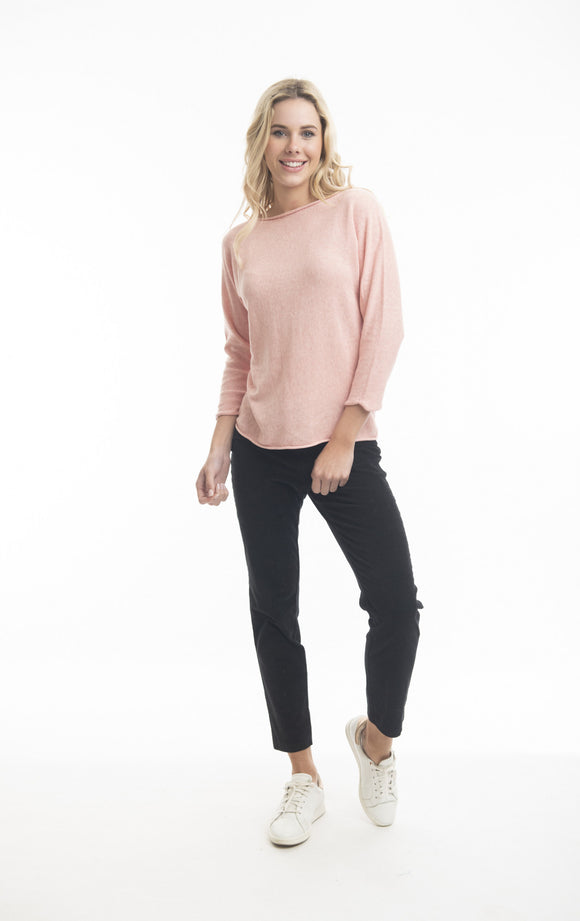 Boat Neck Knit | Soft Pink Melange