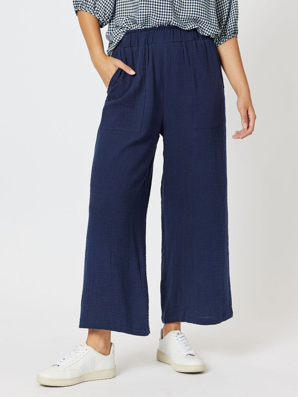 THREADZ |Byron Cotton WIDE LEG PANTS | NAVY