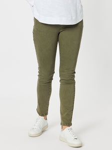 THREADZ|Lily Pull On Slim Leg Jean - Khaki