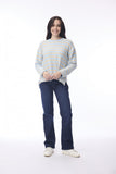 ORIENTIQUE KNIT TOP R-NECK  STRIPE SLUB | 1328 POWDER BLUE/NATURAL