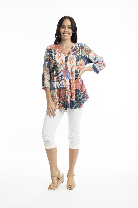 Orientique  Luzon 3/4 Sleeve Pleated Top