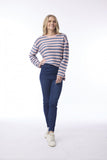 ORIENTIQUE KNIT TOP R-NECK  STRIPE SLUB | 1328 BLUSH PINK/DENIM