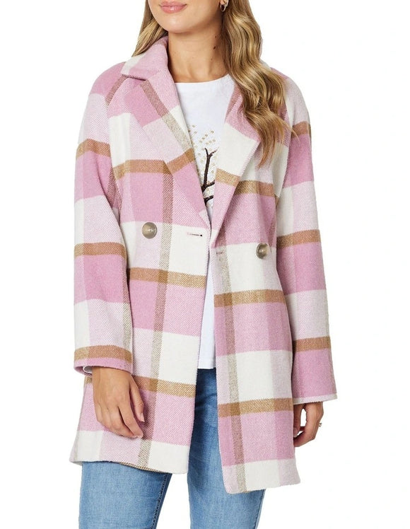 Hunter Check Coat in Pink