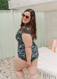 LE SCULPT Chlorine Resistant Short Sleeve One Piece Swimsuit Tropical Fresh SKU: BDSW2403-10
