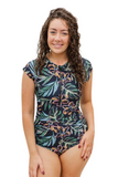 LE SCULPT Chlorine Resistant Short Sleeve One Piece Swimsuit Tropical Fresh SKU: BDSW2403-10