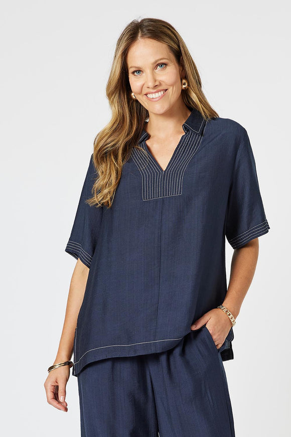 THREADZ CLARITYY TOP STITCH TOP | NAVY - 48251