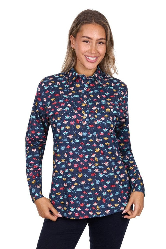 HARD SLOG WOMENS TORI 1\2 PLACKT LONG SLEEVE SHIRT | NAVY