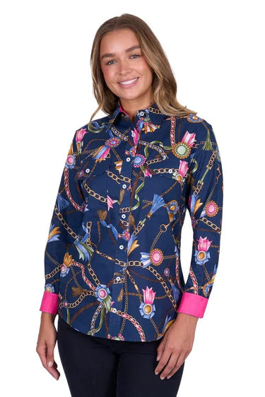 HARD SLOG WOMENS JOLIE FULL PLACKT LONG SLEEVE SHIRT | NAVY