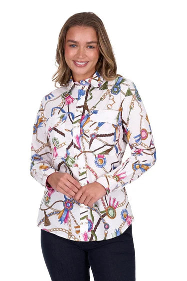 HARD SLOG WOMENS JOLIE FULL PLACKT LONG SLEEVE SHIRT | WHITE