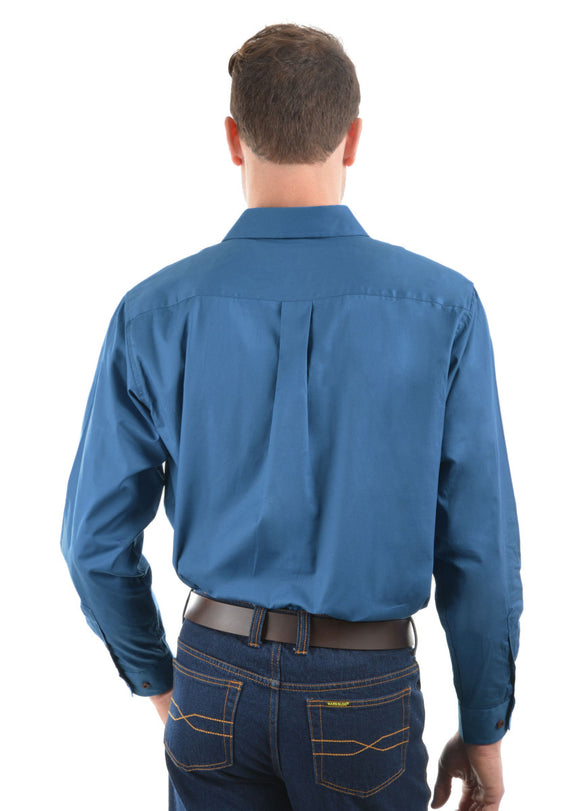 HARD SLOG MENS Half Placket Light Cotton Shirt L/S | BLUE RIVER