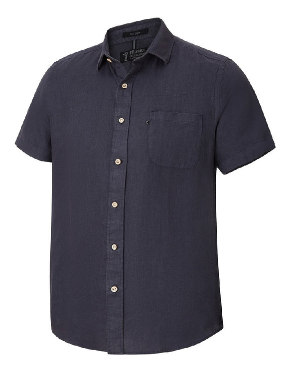 PILBARA Mens Linen S/S Shirt DARK GREY