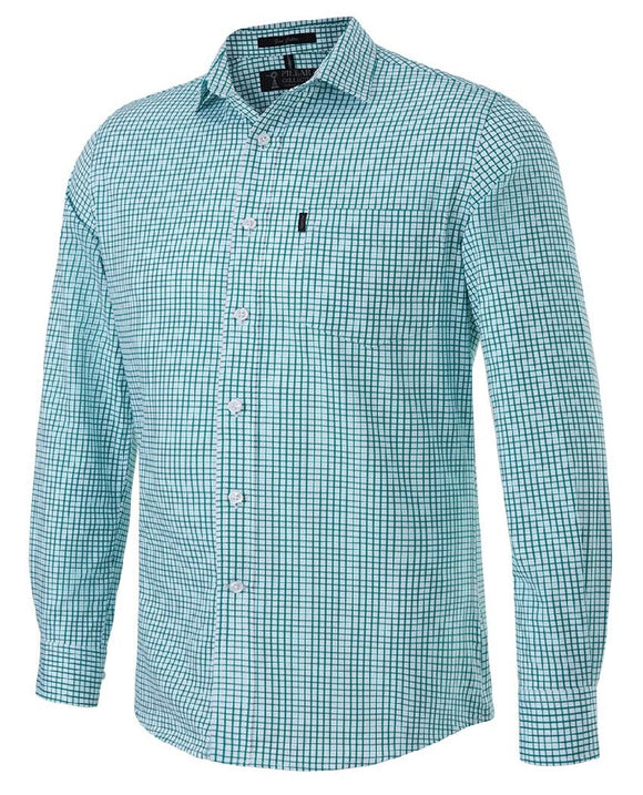 Pilbara Men's Y/D Check, Single Pocket, L/S Shirt | GREEN