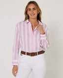 PILBARA WOMENS JACQUELIN CLASSIC COTTON SHIRT | PINK-WHITE