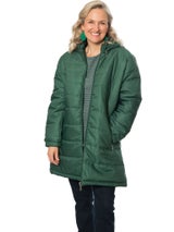 THIGH LENGTH QUILTED JACKET WITH HOOD #9620 FOREST