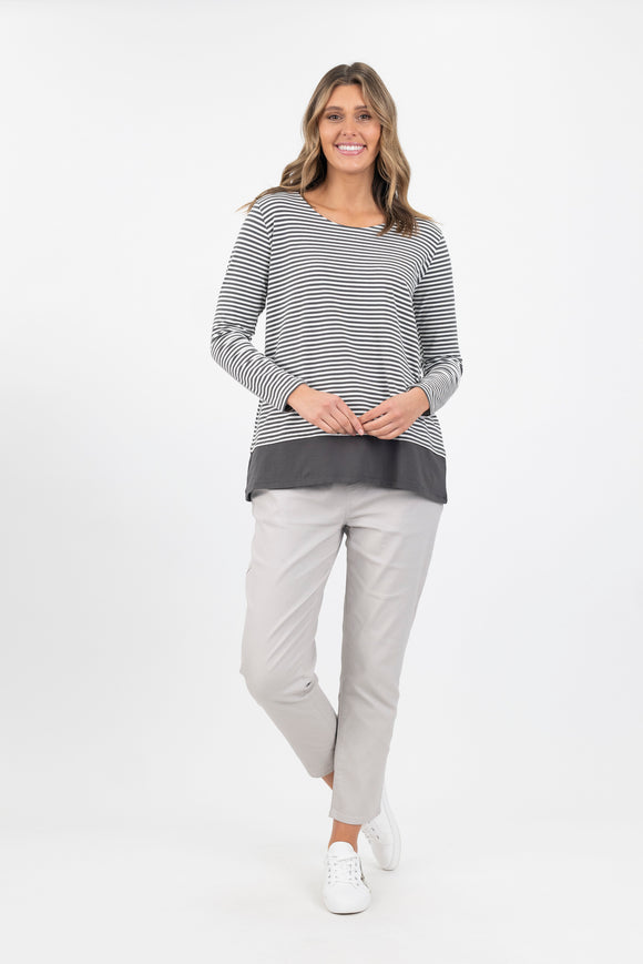 Stripe Top with Solid Trim | Olive