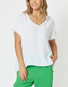 THREADZ |Byron Cotton V Neck Top - White