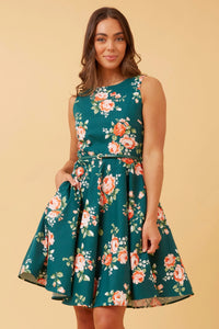 Tilly Floral Short Dress with Belt | Emerald