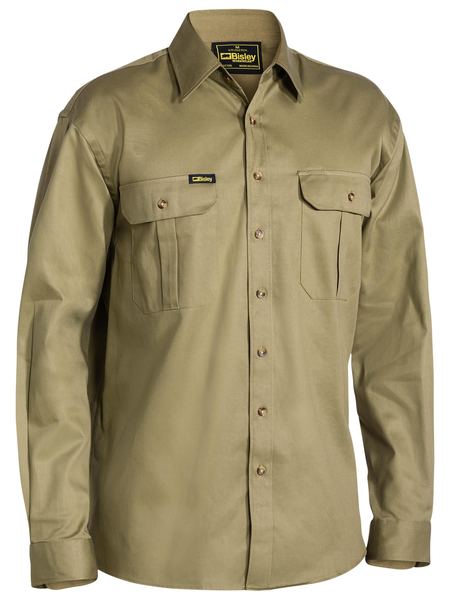 Open Front Original Cotton Drill Shirt L/S | Khaki