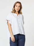 Clarity Frilled Sleeve Linen Top White