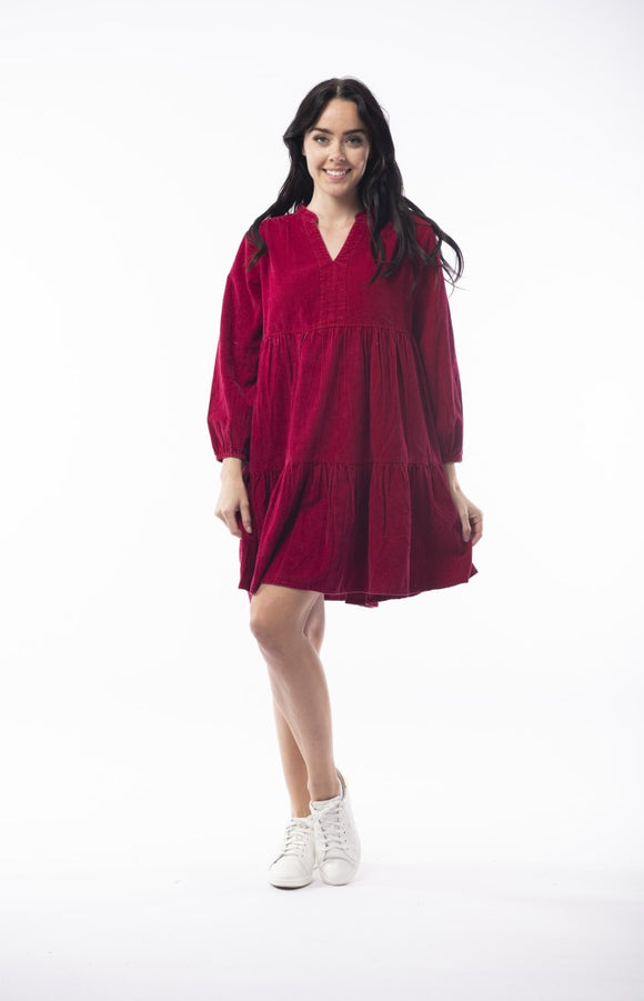 Cord Dress Layered Short | Raspberry