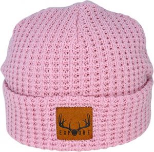 Kids Waffle Knit Explore Beanie | Pink