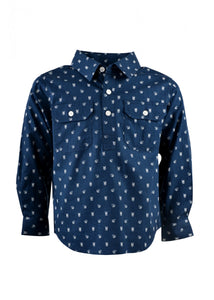 HARD SLOG Kids Arden Half Placket Shirt L/S | Navy