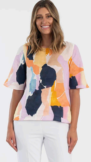 Short Sleeve Multi Colored Pattern Top