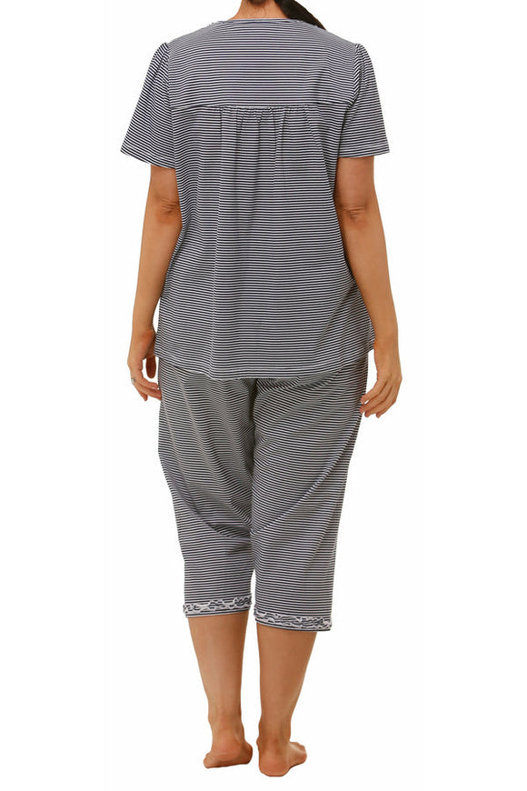 Schrank Stripe Cotton Jersey Capri Pyjama -Navy