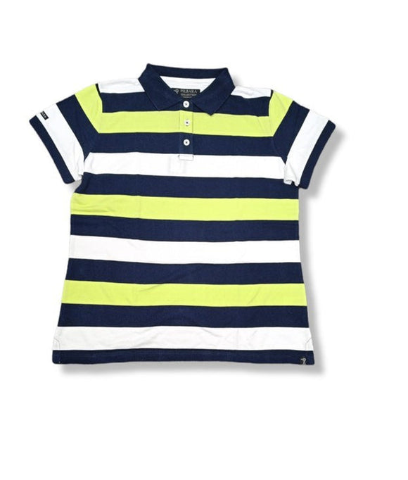 Pilbara Ladies Striped Polo Shirt | Lemongrass-Navy-White