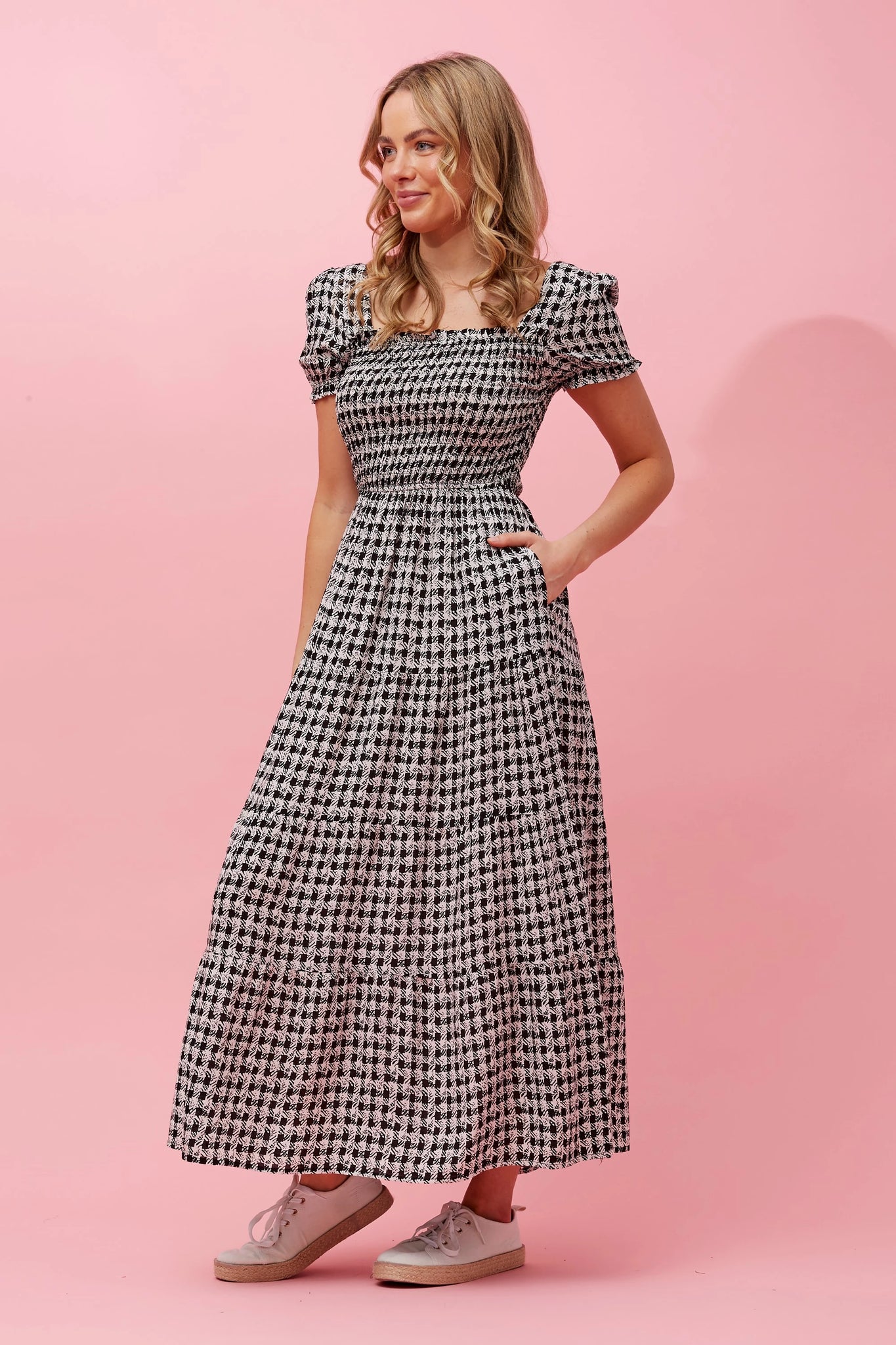 Check Print Tiered Maxi Dress Black and White Burton s