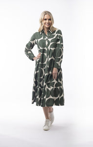 Cord Dress Collar Maxi | Olive Print
