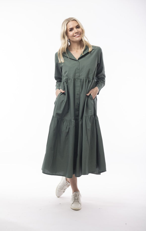 Essential Dress Layered long Poplin | Sage Leaf