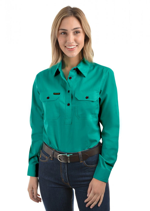 HARD SLOG Half Placket Light Cotton Shirt L/S | Turquoise