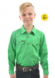 HARD SLOG Kids Half Placket Shirt L/S | Lime Green