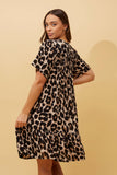 Short Sleeve Leopard Print Babydoll Dress