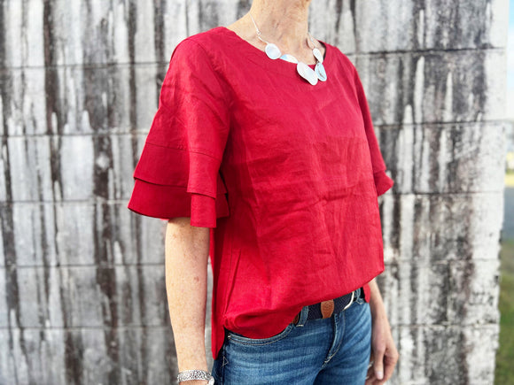 Corfu Linen Top | Washed Poppy