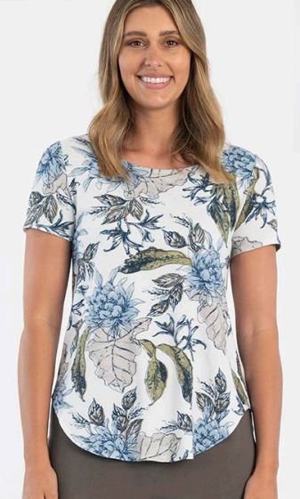 Rounded Neck Floral Leaf Pattern