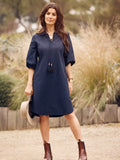 Balloon Sleeve Dress | Navy