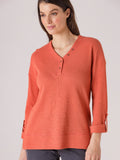 Button V-Neck tee | Terracotta